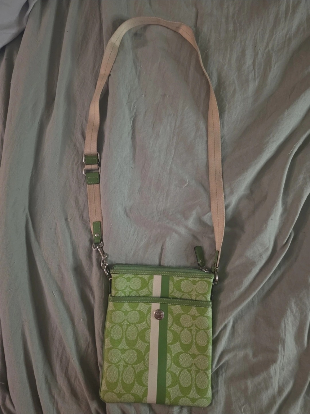 Coach Green Signature Stripe Crossbody Pouch